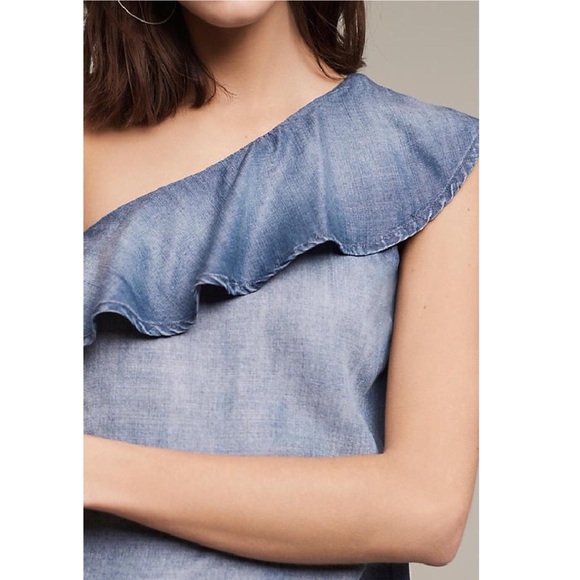Anthropologie One Shoulder Chambray Top - Picture 3 of 4